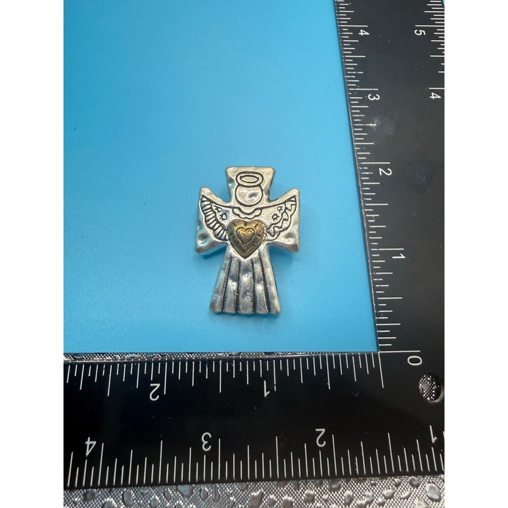 Silver Gold Tone Angel Cross Brooch Pendant Pin‎ Heart Wing Religious Jewelry